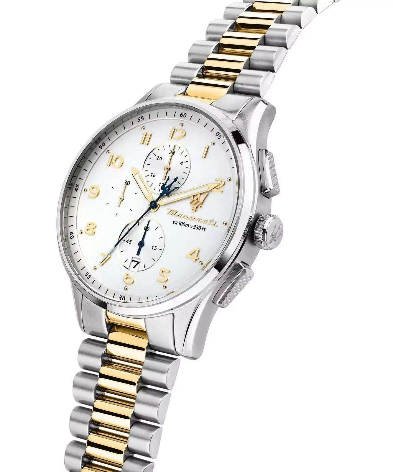 Maserati 42mm Sorpasso Chronograph White Dial Gold & Silver Toned Stainless Steel Bracelet Watch