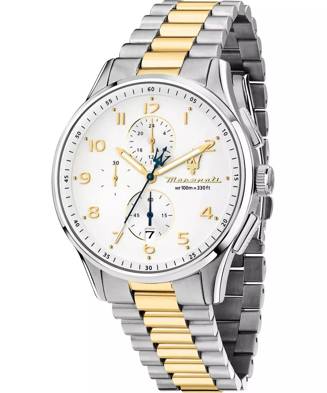 Maserati 42mm Sorpasso Chronograph White Dial Gold & Silver Toned Stainless Steel Bracelet Watch