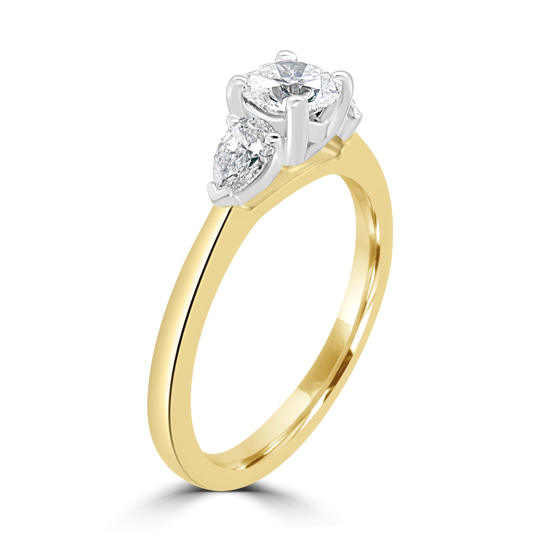 18ct Yellow Gold Round Brilliant Pear Three Stone Diamond Ring