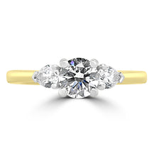 Load image into Gallery viewer, 18ct Yellow Gold Round Brilliant &amp; Pear Three Stone Diamond Ring 1.03ct