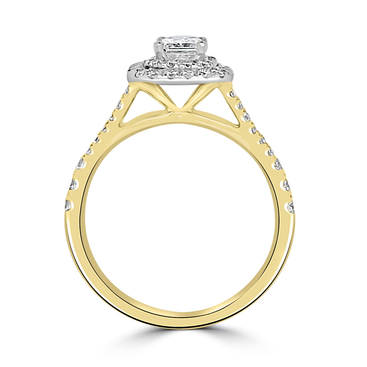 18ct Yellow Gold Radiant & Double Halo Diamond Set Shoulder Ring, 1.13ct