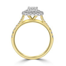 Load image into Gallery viewer, 18ct Yellow Gold Radiant &amp; Double Halo Diamond Set Shoulder Ring, 1.33ct