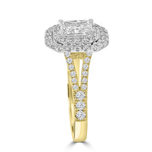 Load image into Gallery viewer, 18ct Yellow Gold Radiant &amp; Double Halo Diamond Set Shoulder Ring, 1.33ct