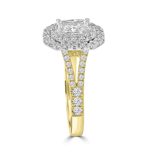 18ct Yellow Gold Radiant & Double Halo Diamond Set Shoulder Ring, 1.33ct
