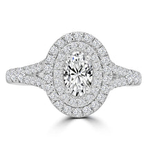 Load image into Gallery viewer, Platinum Oval &amp; Double Halo Diamond Set Shoulders Ring, 1.00ct