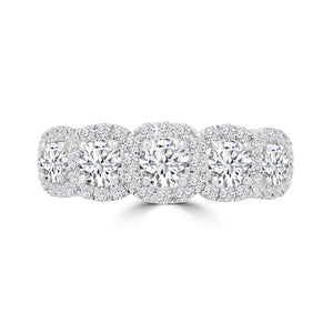 18ct White Gold Five Stone Round & Cushion Halo Eternity Ring 1.28ct