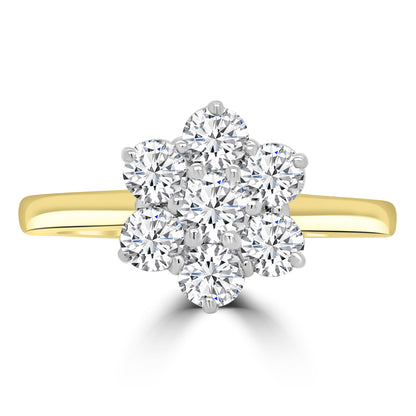 18ct Yellow Gold Seven Stone Brilliant Round Flower Cluster Ring 0.79ct