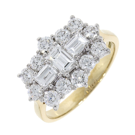 18ct Yellow Gold Baguette & Round Diamond Boat Cluster Ring, 2.43ct