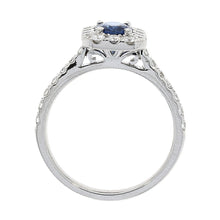 Load image into Gallery viewer, 18ct White Gold Oval Sapphire &amp; Emerald Halo Diamond Ring
