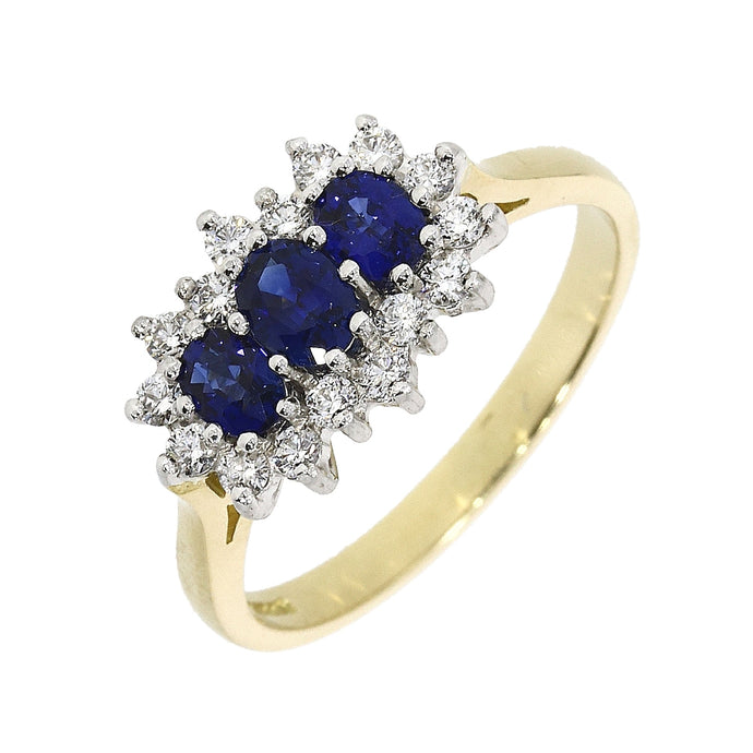 18ct Yellow Gold Oval Sapphire & Brilliant Cut Diamond Cluster Ring