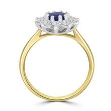 Load image into Gallery viewer, 18ct Yellow Gold Oval Sapphire &amp; Diamond Cluster Halo Ring