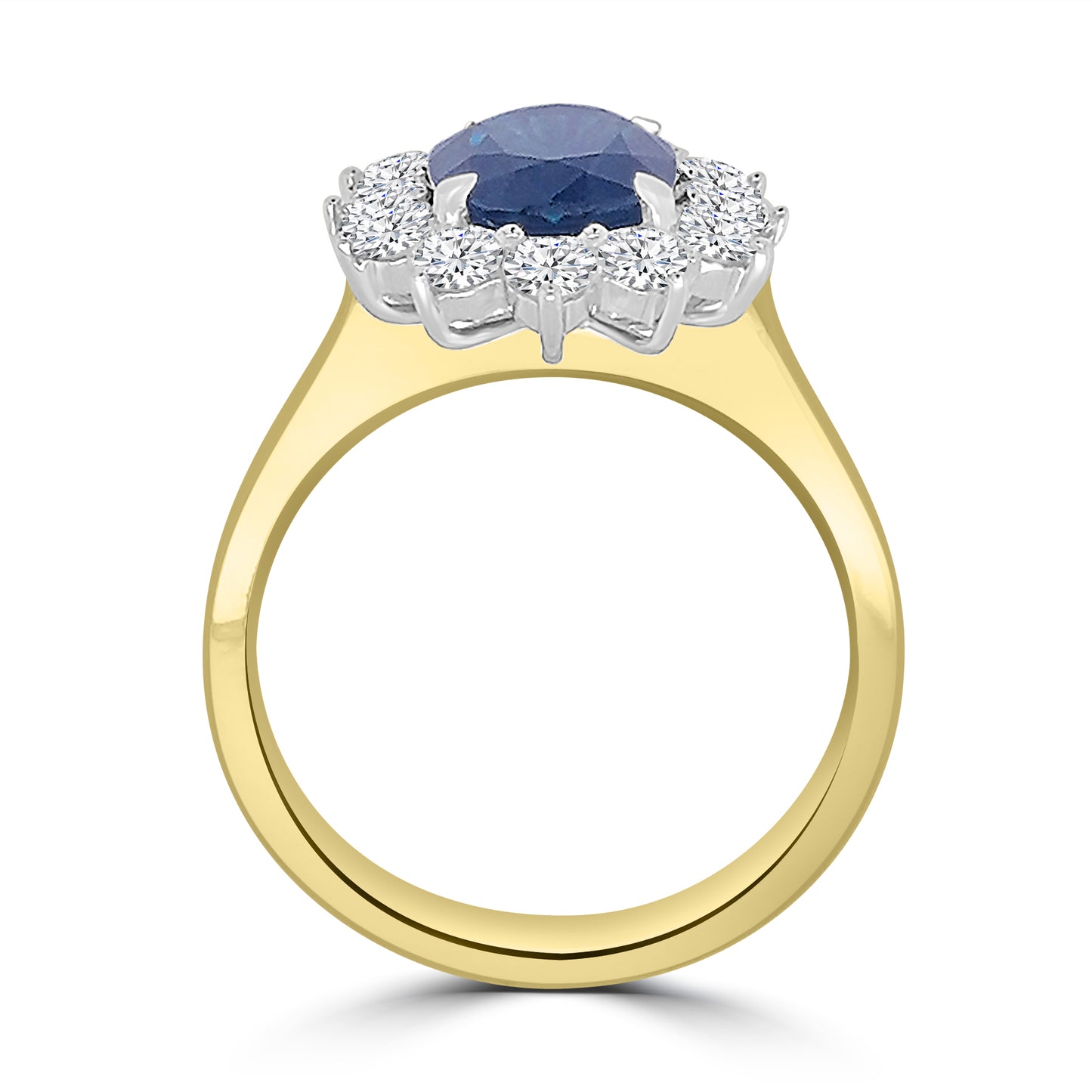 18ct Yellow Gold Oval Sapphire & Diamond Cluster Halo Ring