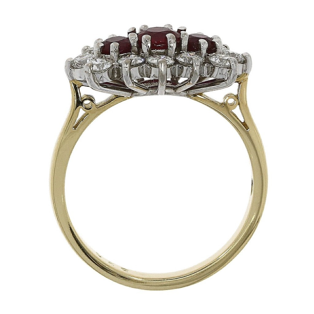 18ct Yellow Gold Ruby Diamond Cluster Ring