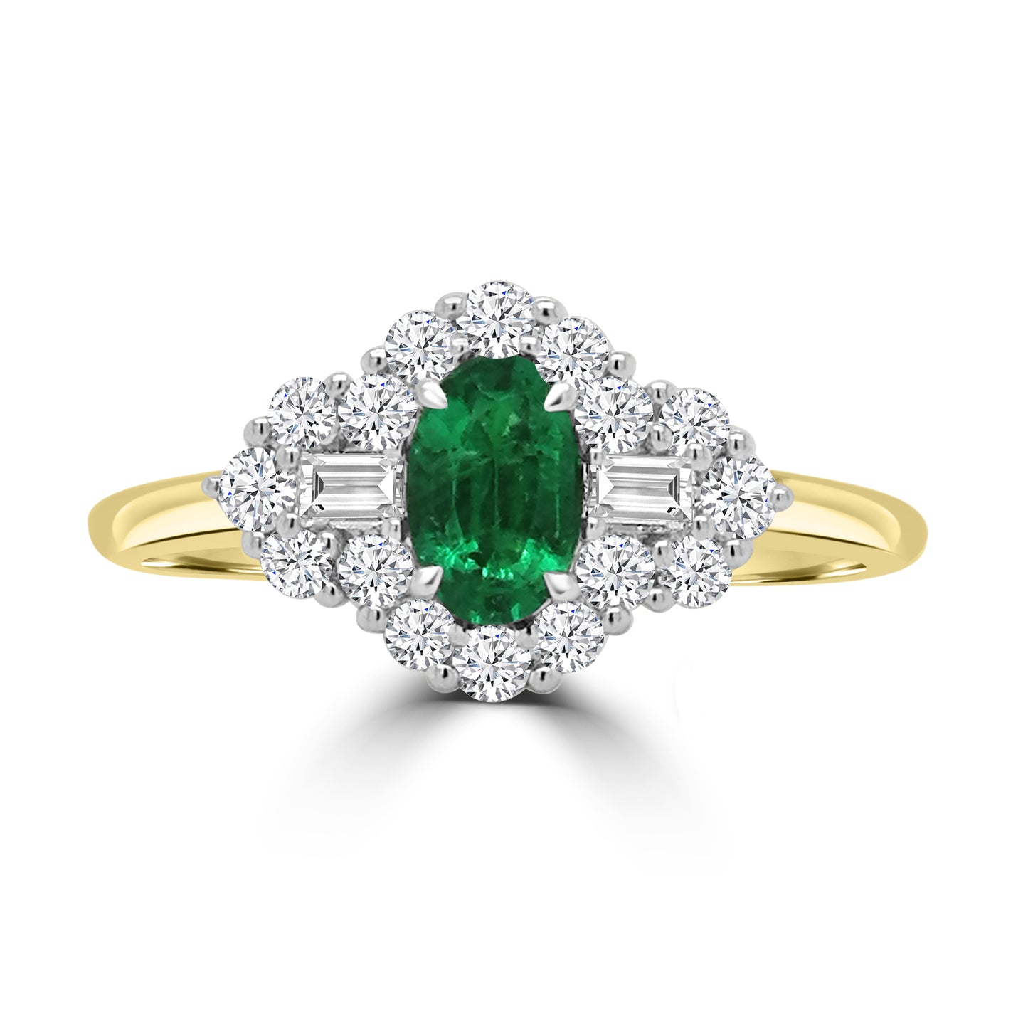 18ct Yellow Gold Oval Emerald & Diamond Cluster Ring