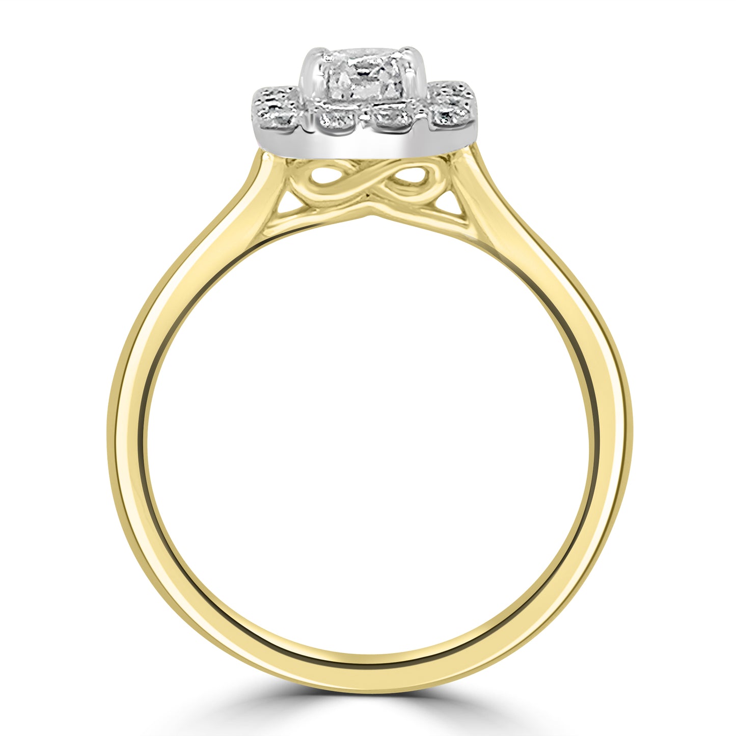 18ct Yellow Gold Brilliant Round & Cushion Halo Diamond Ring 0.74ct