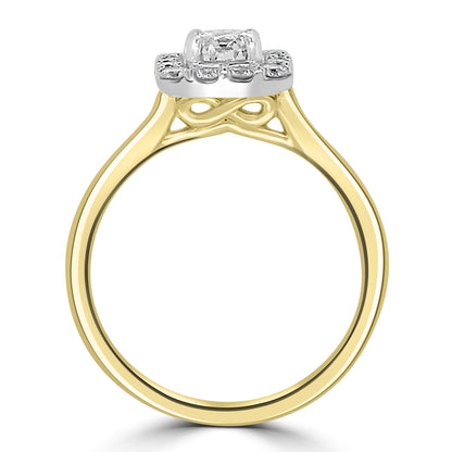 18ct Yellow Gold Brilliant Round & Cushion Halo Diamond Ring 0.74ct
