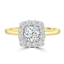 Load image into Gallery viewer, 18ct Yellow Gold Brilliant Round &amp; Cushion Halo Diamond Ring 0.74ct