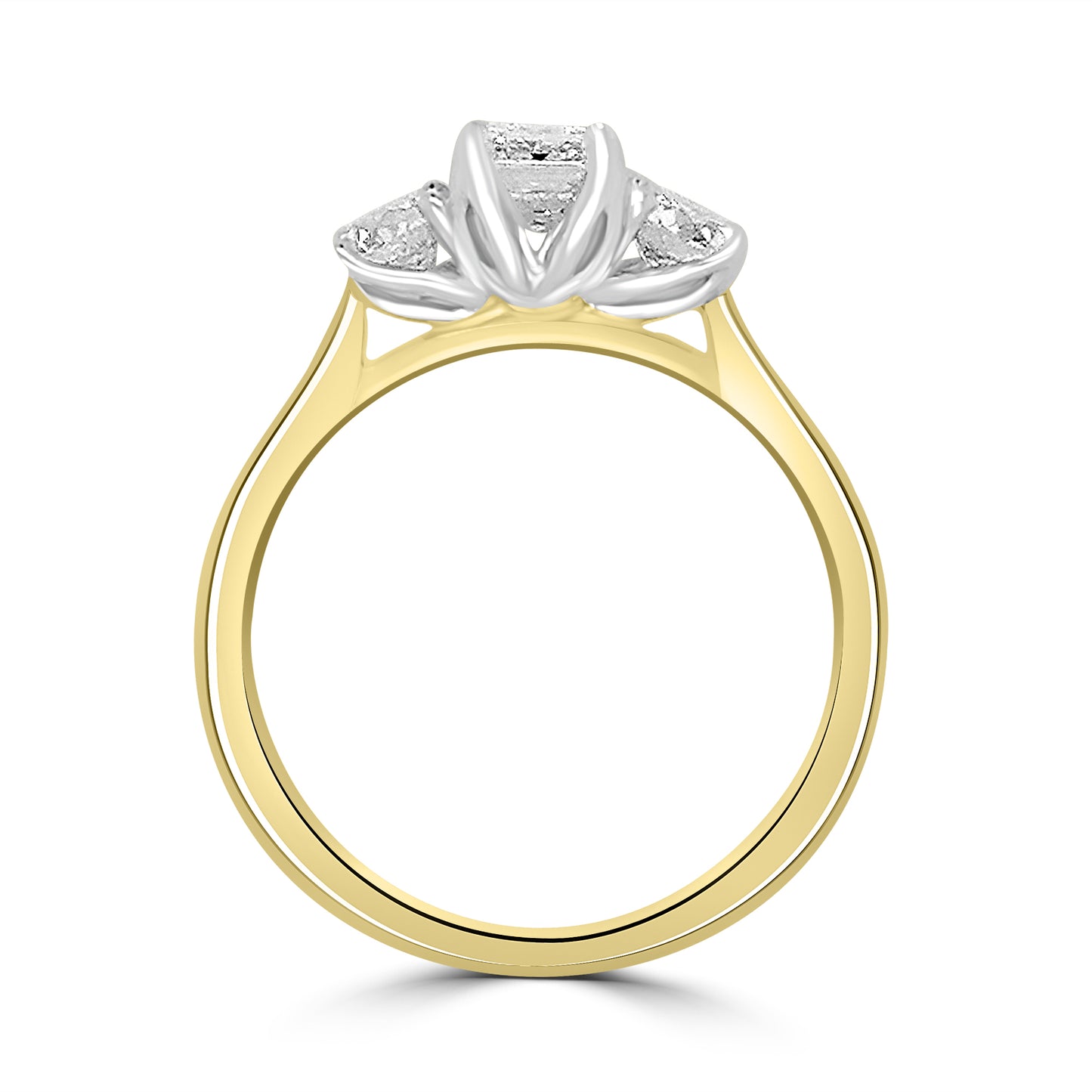 18ct Yellow Gold Emerald & Round Three Stone Diamond Ring, 1.10ct