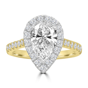 Laboratory Grown Diamond Pear & Halo with Shoulder Set 18ct Yellow Gold Band 2.01ct