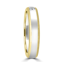 Load image into Gallery viewer, Platinum &amp; Yellow Gold Flat Two Tone Inlayed Diamond 4mm Wedding Band