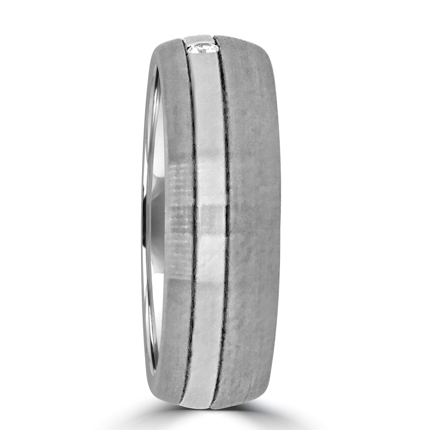Platinum & White Gold Two Tone Two Offset Groove Diamond 6mm Wedding Band