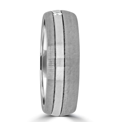 Platinum & White Gold Two Tone Two Offset Groove Diamond 6mm Wedding Band