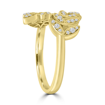 18ct Yellow Gold Fern & Diamond Set Ring, 0.37ct