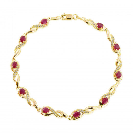 9ct Yellow Gold Ruby & Diamond Bracelet