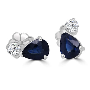 18ct White Gold Pear Sapphire & Round Diamond Drop Stud Earrings
