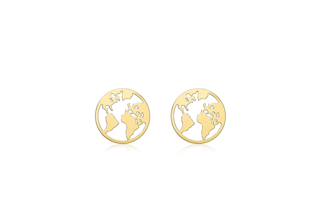 9ct Yellow Gold World Stud Earrings