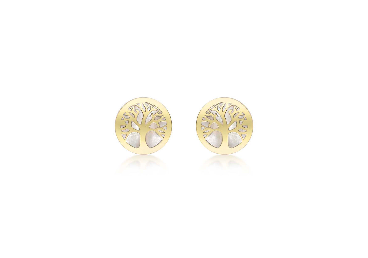 9ct Yellow Gold Mother of Pearl Tree of Life Stud Earrings