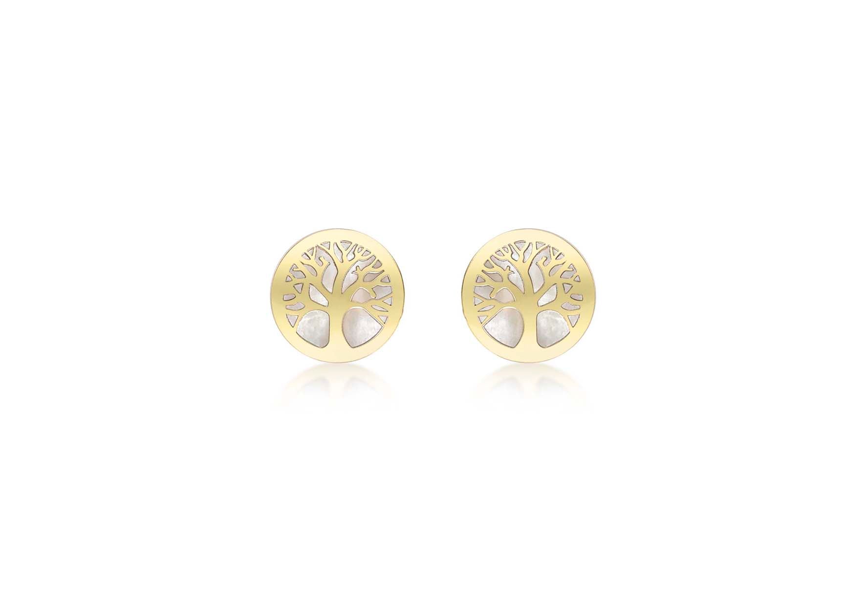 9ct Yellow Gold Mother of Pearl Tree of Life Stud Earrings