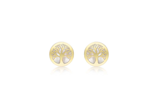 9ct Yellow Gold Mother of Pearl Tree of Life Stud Earrings