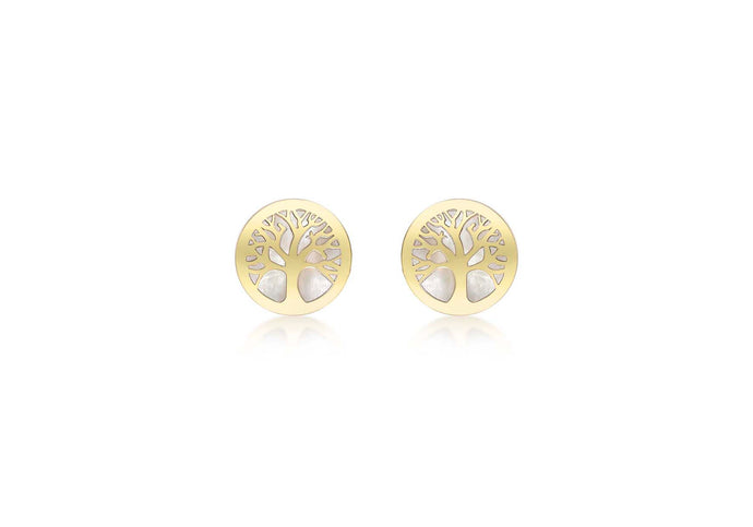 9ct Yellow Gold Mother of Pearl Tree of Life Stud Earrings