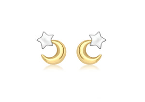 9ct Yellow & White Gold Moon and Star Earrings