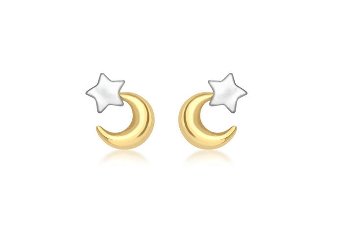 9ct Yellow & White Gold Moon and Star Earrings