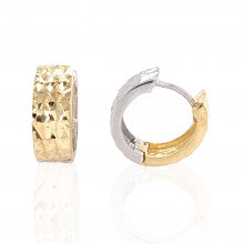 9ct Yellow and White Gold Hammered Hoop Earrings