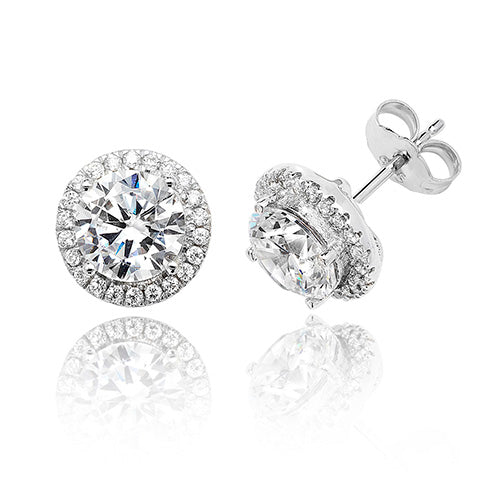 Sterling Silver Brilliant Round & Halo CZ Stud Earrings