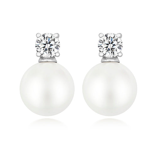 Sterling Silver Classic CZ Pearl Drop Stud Earrings
