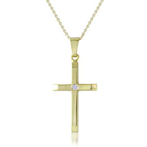 9ct Yellow Gold Diamond Cross Pendant Necklace