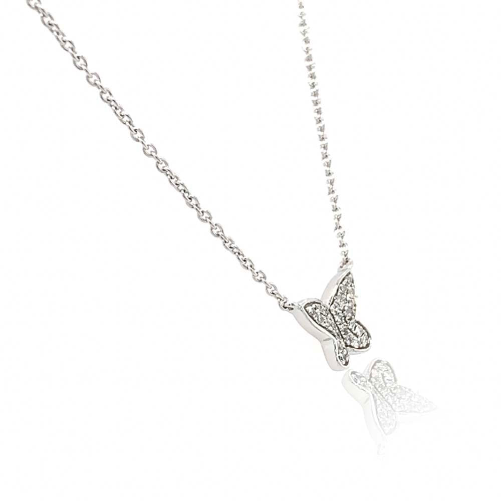 9ct White Gold Diamond Butterfly Necklace side view