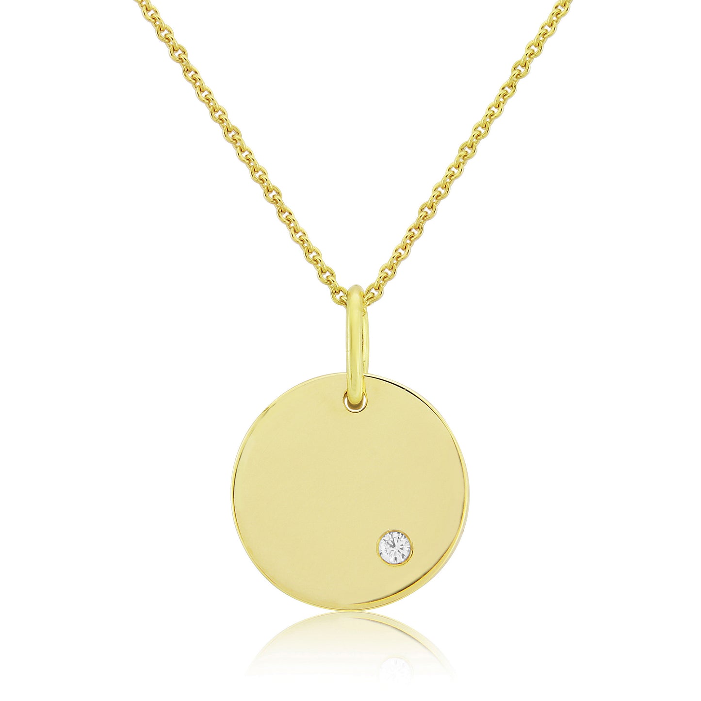 9ct Yellow Gold Diamond Engraving Disc Pendant Necklace