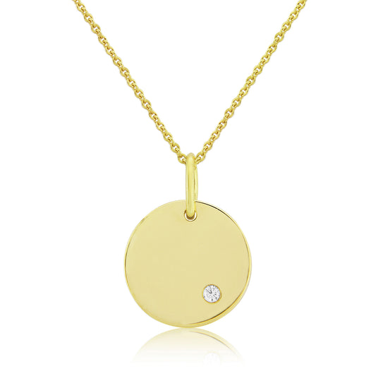 9ct Yellow Gold Diamond Engraving Disc Pendant Necklace