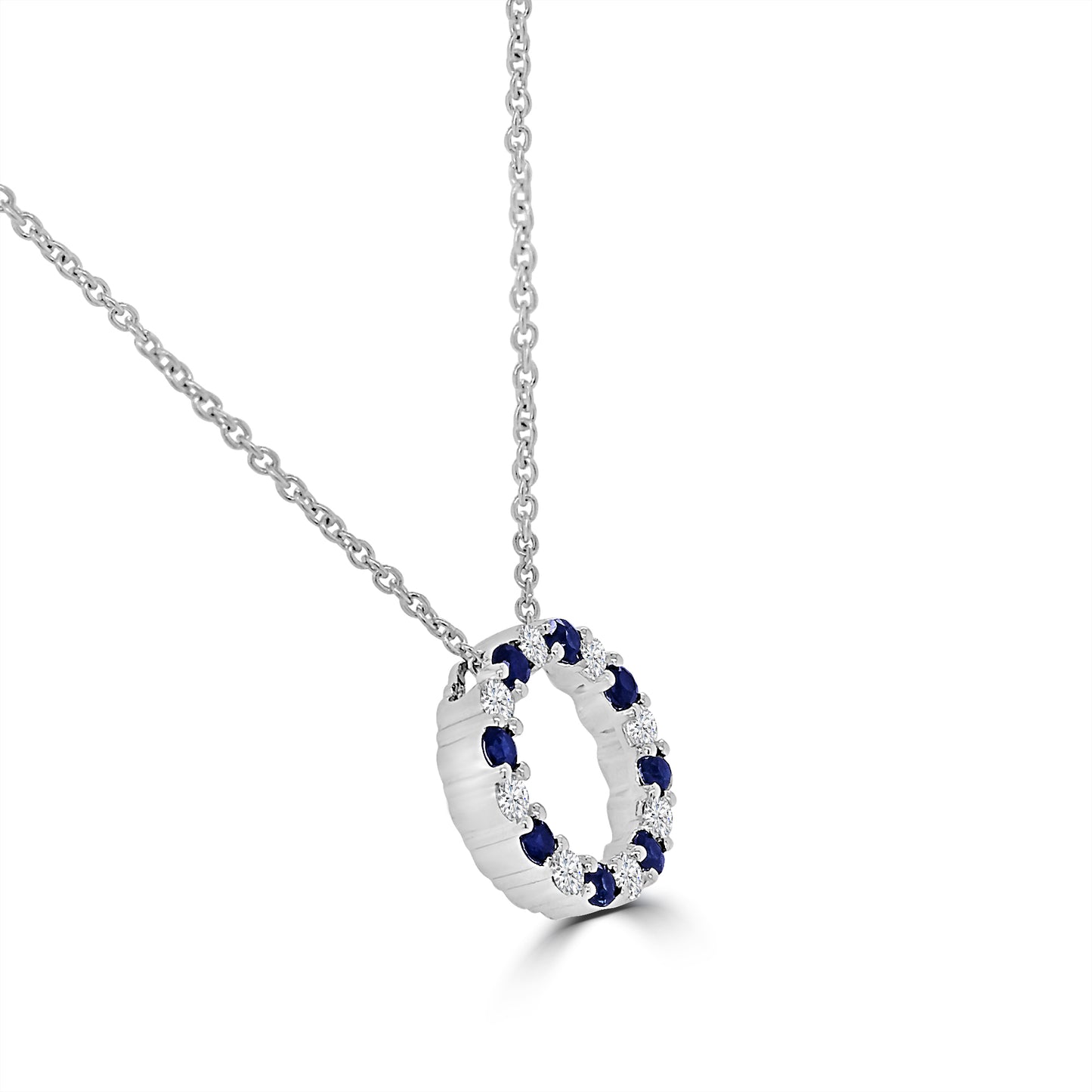 18ct White Gold Sapphire & Diamond Open Circle Necklace