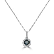 Load image into Gallery viewer, 18ct White Gold Round Sapphire &amp; Diamond Halo Necklace