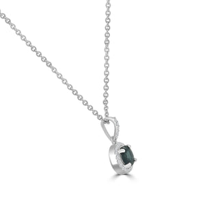 18ct White Gold Round Sapphire & Diamond Halo Necklace
