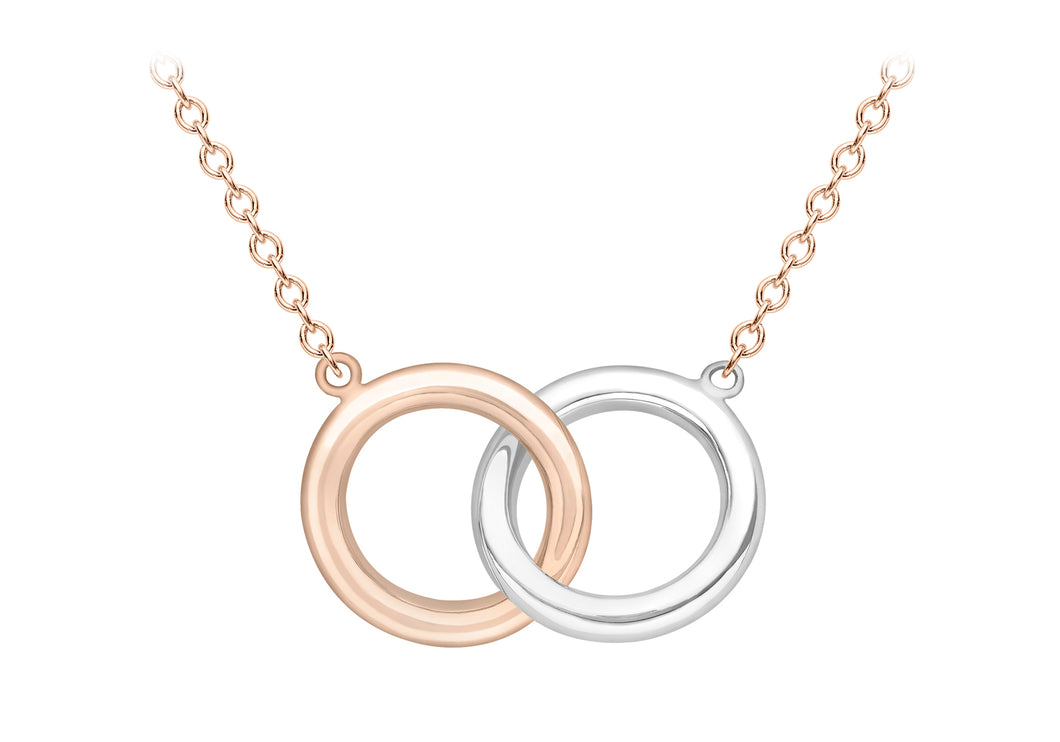 9ct Rose and White Gold Two Colour Linked Rings Necklace