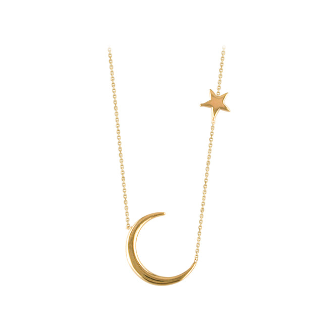 9ct Yellow Gold Moon and Star Necklace