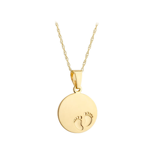 9ct Yellow Gold Baby Feet Disc Necklace