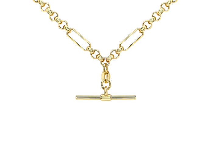 9ct Yellow Gold Figaro Belcher T-Bar Necklace
